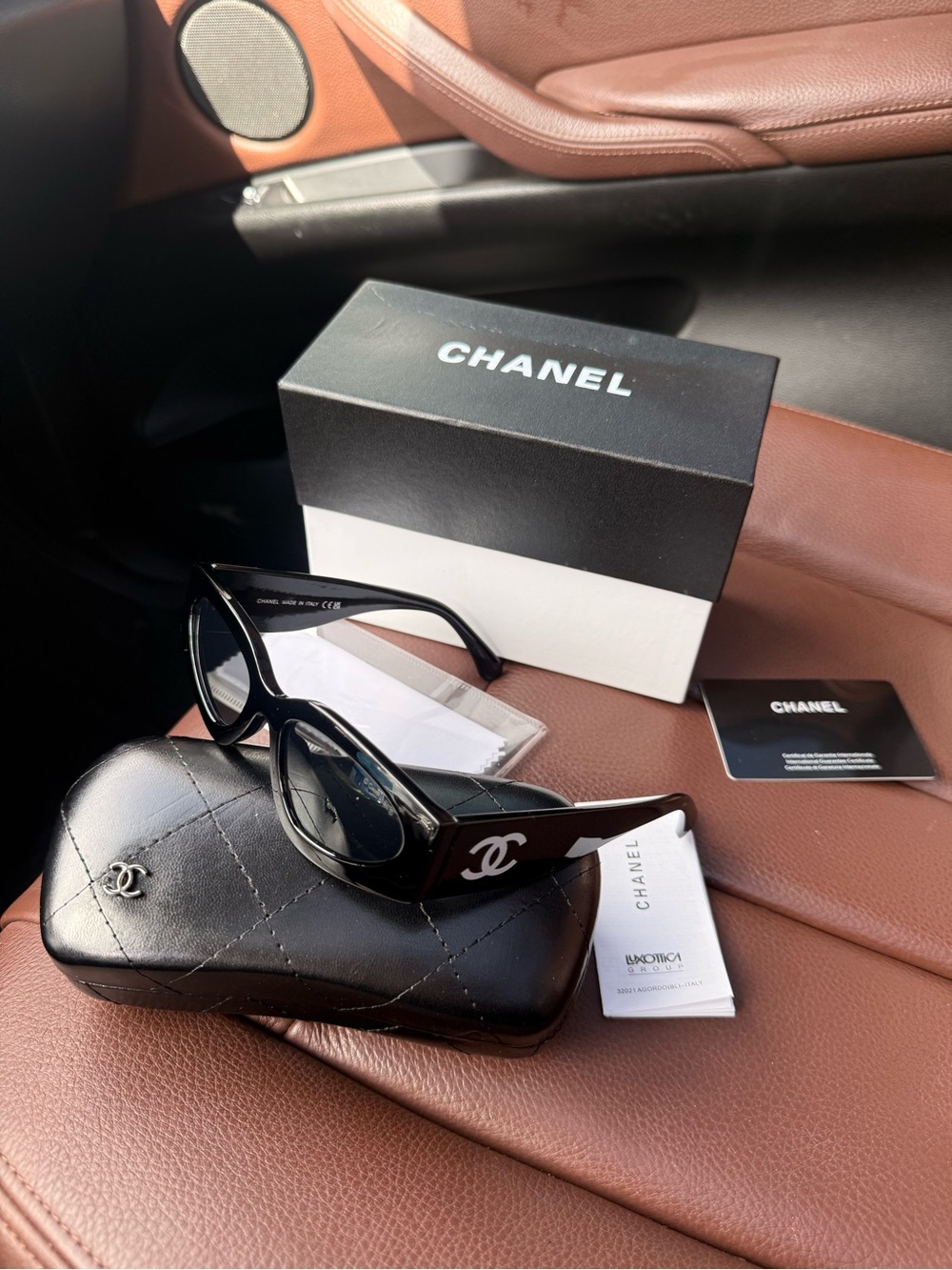 CHANEL Black Logo Cat Eye Sunglasses with Silver CC
